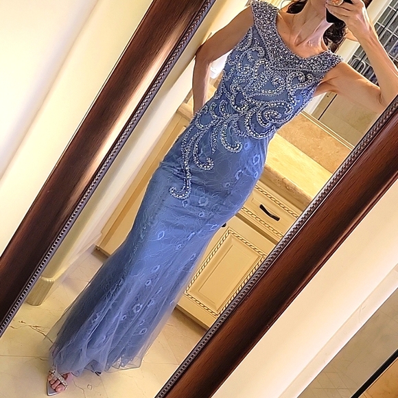 Lila Madison NY Blue/Gray Intricately Embellished Ballgown, XS - Picture 3 of 17